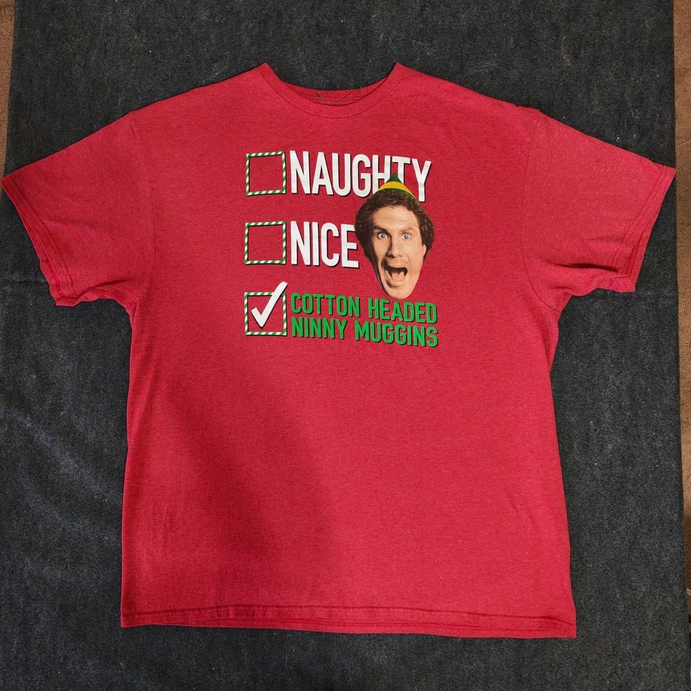 Elf Movie Cotton Headed Ninny Muggins Christmas Tee Mens XL Heather Red Buddy